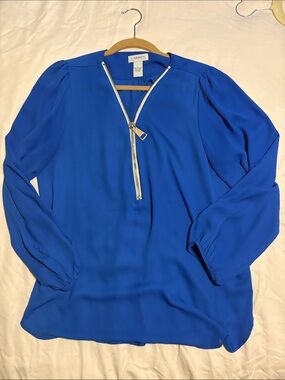 Carmen Royal Blue Long-Sleeve Zip Front Blouse